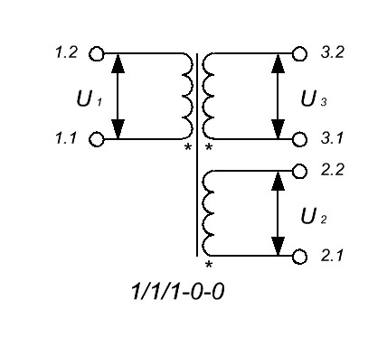 Схема соединения обмоток трансформатора 1/1/1-0-0 