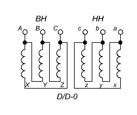 Схема соединения обмоток трансформатора   D/D-0