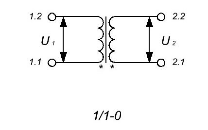 Схема соединения обмоток трансформатора 1/1-0 