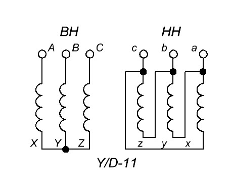 Схема соединения обмоток трансформатора Y/D-11