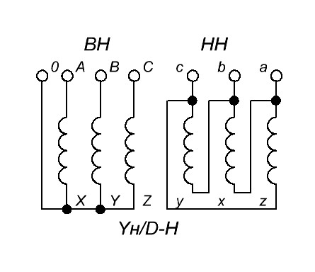Схема соединения обмоток трансформатора Yн/D-11